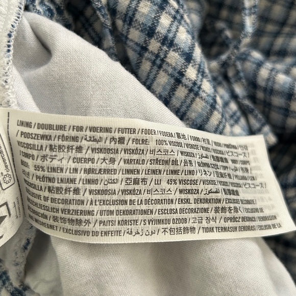 Abercrombie Blue Plaid Linen-Blend Pull-On Wide Leg Drawstring Pants - Picture 15 of 16